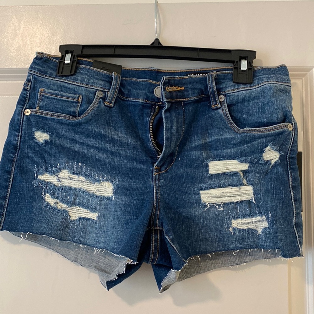 Distressed jean shorts